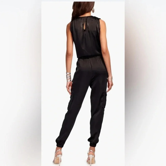 🆕 Ramy Brook MELISSA Smock Waist Satin Jogger Jumpsuit Color BONE, Size Medium - Picture 3 of 10
